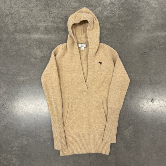 Vintage Y2K Abercrombie & Fitch Original Longline Beige Hooded Sweater Large - Picture 1 of 6